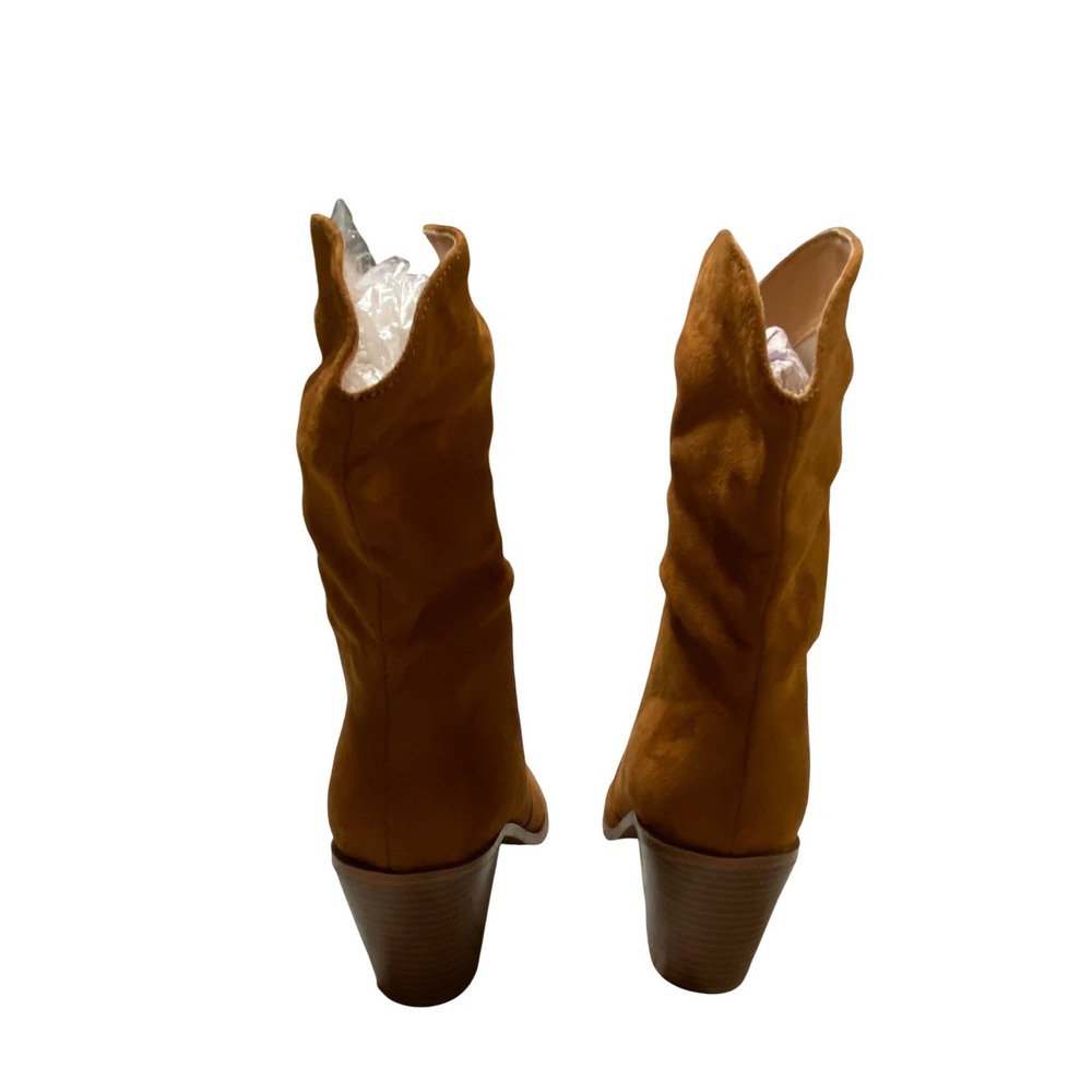 ZBY Womens Cognac Brown Faux Suede Slouchy Pointed Toe Block Heel Boots Size 6.5 - Picture 3 of 5